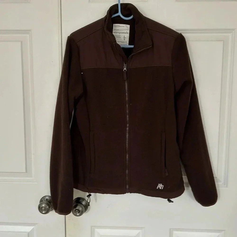 Aeropostale Fleece zip up Jacket size large brown jacket